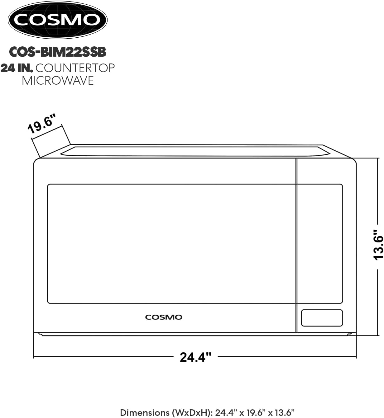 Cosmo COS-BIM22SSB 24 in. Nebula Collection 2.2 cu. ft. Countertop Microwave Oven in Stainless Steel
