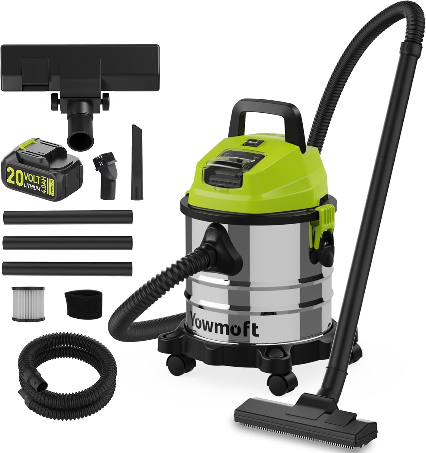 4 Gallon Cordless Shop Vac, Cordless Shop Vacuum Wet and Dry with 16 Kpa Strong Suction & Blower, Portable Shop Vacuum, Battery Powered Shop Vac for Car, Home and Garage