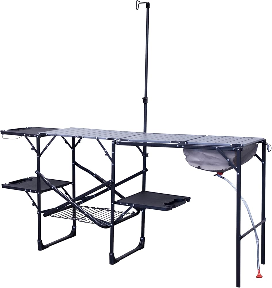 GCI OUTDOOR Master Cook Station | Portable Folding Kitchen Table with Soft Shell Sink, Heat Resistant Tabletop & Telescoping Lanter Pole, Perfect for Camping Trips