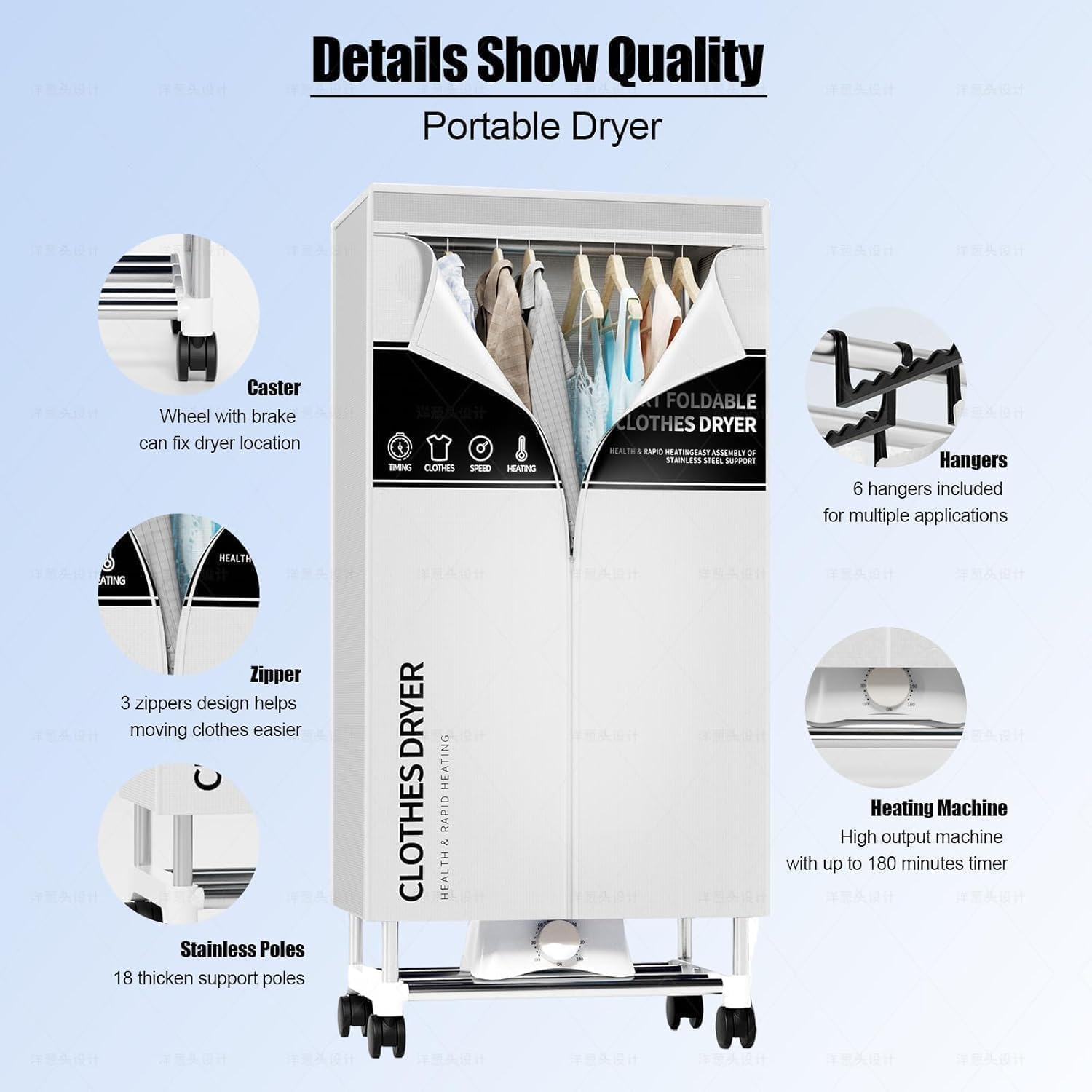 Clothes Dryer, Portable Drying Machine with Timer, 60inch Laundry Drying Wardrobe with Large Capacity, Electric Dryer/Rack for Home | Appartments (Grey ZU1)