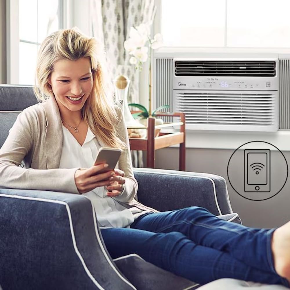 Midea 8,000 BTU DOE SmartCool Window Air Conditioner, for spaces up to 350 sq. ft., 3-in-1 technology: combines air conditioning, dehumidification - MAW08S1YWT (Renewed)