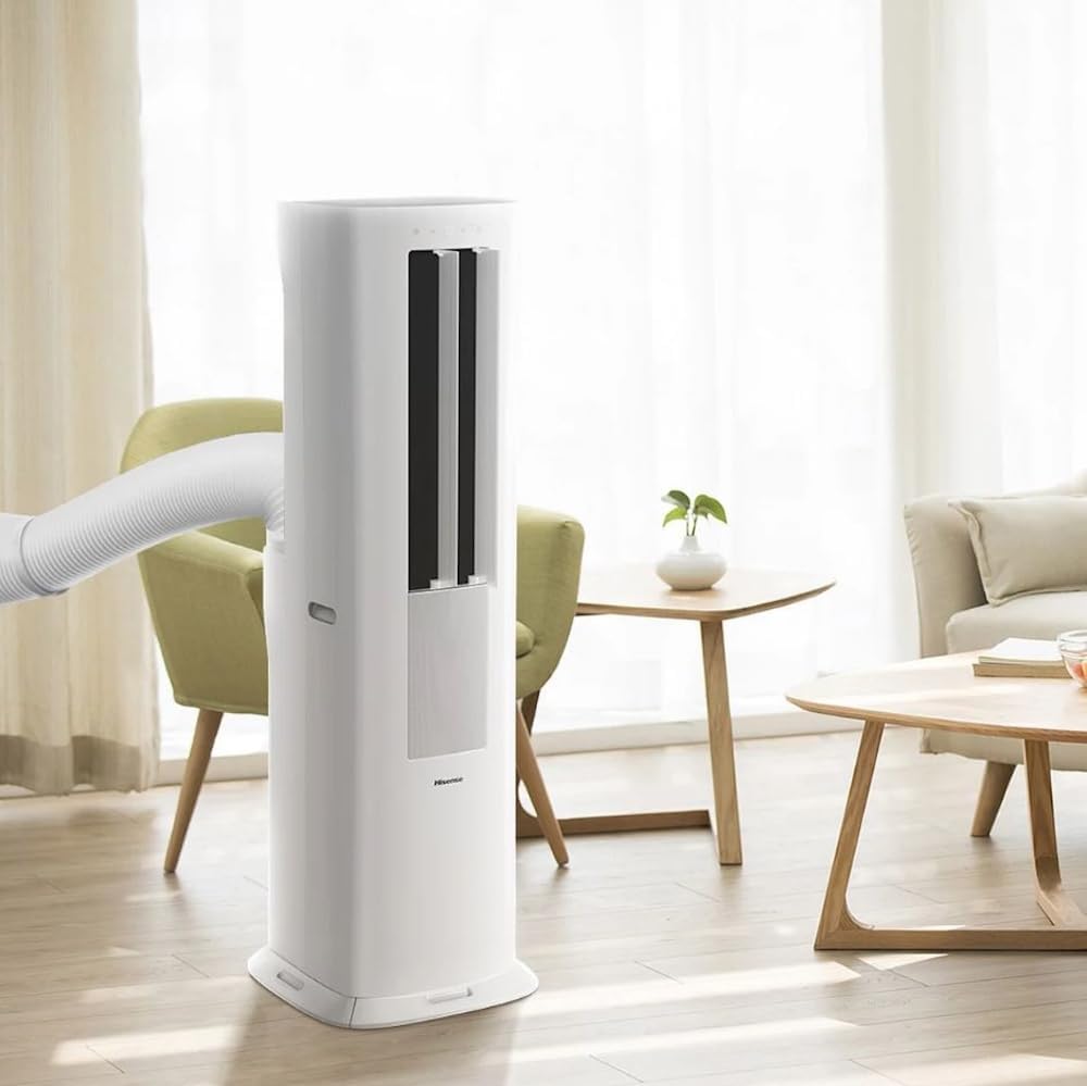 Hisense 8000 BTU 350 Sq. Ft. with Inverter Compressor, Dual Hose Portable Tower Air Conditioner HIAP0825TWD, up to 350 Sq Ft., Wi‑Fi app control for Alexa/Google, Oscillating - HIAP0825TWD (Renewed)