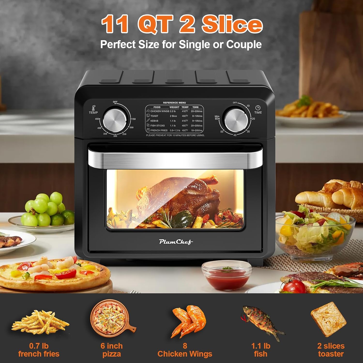 Air Fryer, 11QT,360° Hot Air Circulation for Healthy Oil-Free Cooking,Multifunctional Convection Toaster Oven Air Fryer Combo, Adjustable Temp & Time Control,