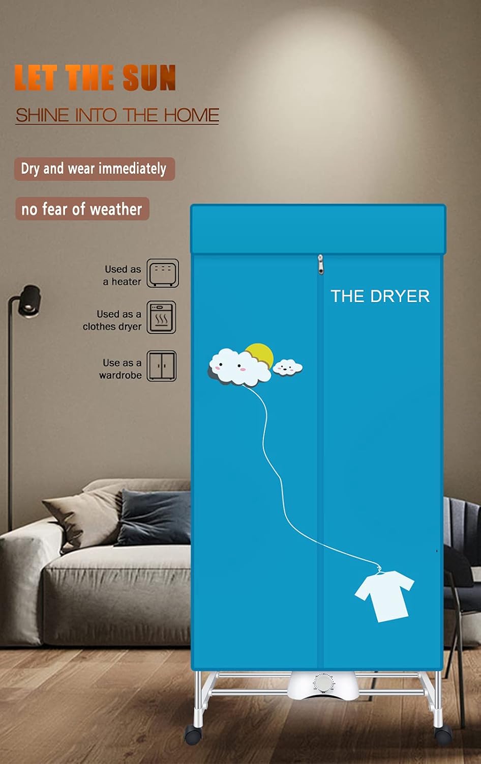 Portable Dryer, 110V 1000W Electric Clothes Dryer Machine, Double Layer Stackable, Stainless Steel, Blue, 15kg Capacity, Front Load, Ideal for Apartments, RV, Families, Campers