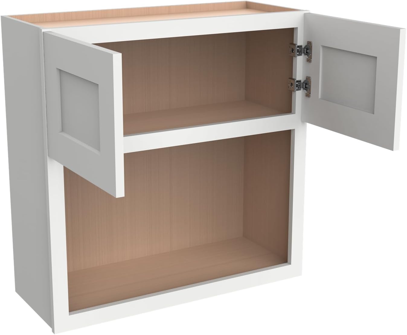 Solid Wood RTA Wall Microwave Cabinet with Open Shelves – Shaker Style, Space-Saving Kitchen Pantry Storage, Durable and Versatile Wall-Mounted Organizer (SK-Origami White, 30