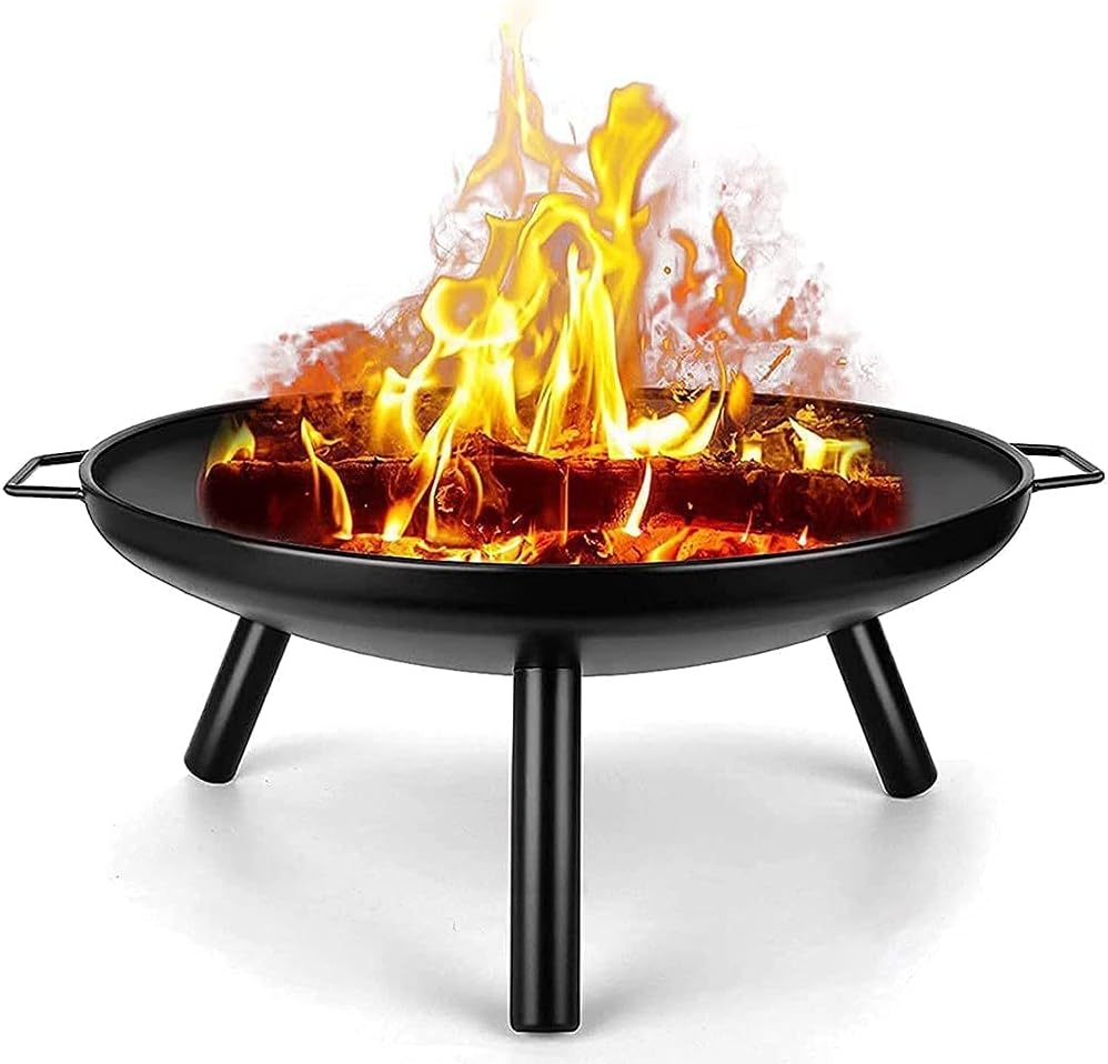BBQ Grill Outdoor Outdoor Fire Pit, 24Inch Patio Stove Wood Burning BBQ Grill Fire Pit Bowl Round Shape Wood Burning Firepit for Camping Picnic Patio Backyard Garden Bonfire Beaches Park