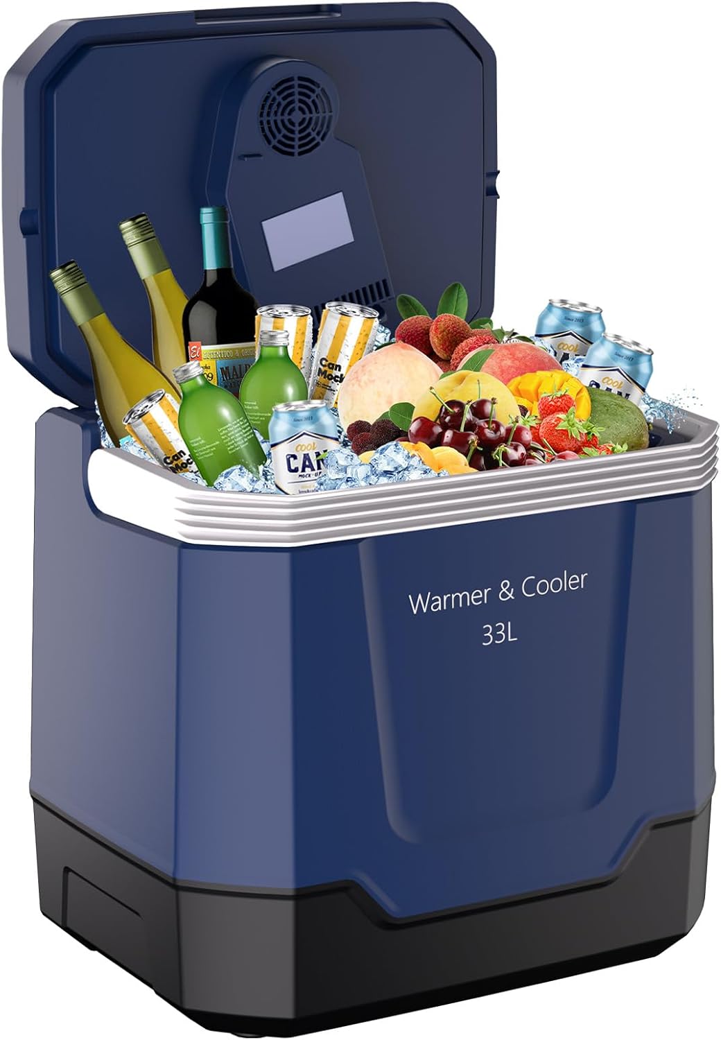 35 QT (33 L) Electric Cooler & Warmer, Portable Car Refrigerator With Automatic Locking Handle, 12V Car Cooler for Vehicle & Trucks, 110V AC Home Power Cord, Plug In Coolers,Blue