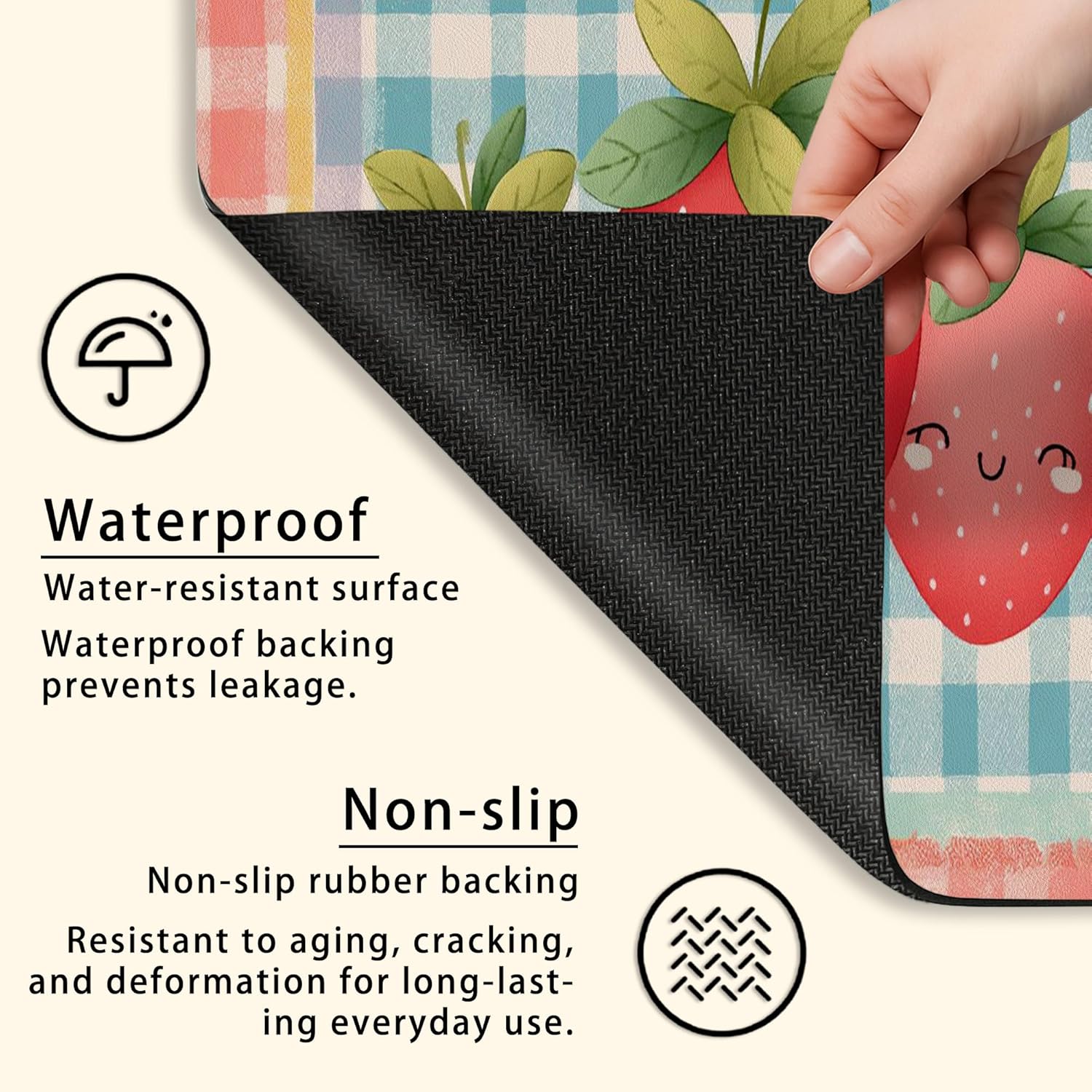Cute Strawberry Washer Dryer Top Protector Mat, Cute Fruit Patterned Laundry Machine Dust Cover, Summer Rubber Anti-slip Waterproof Washer And Dryer Mats for Laundry Room 24x24 Inch