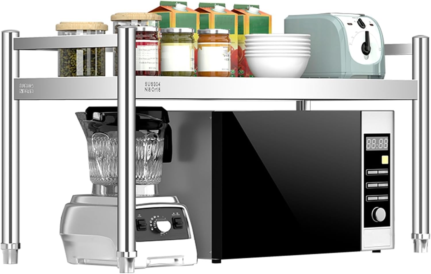 Stainless Steel Over Microwave Shelf, Commercial Countertop Metal Organizing Rack Microwave Stand for Restaurant, Bar, Utility Room, Kitchen and Garage