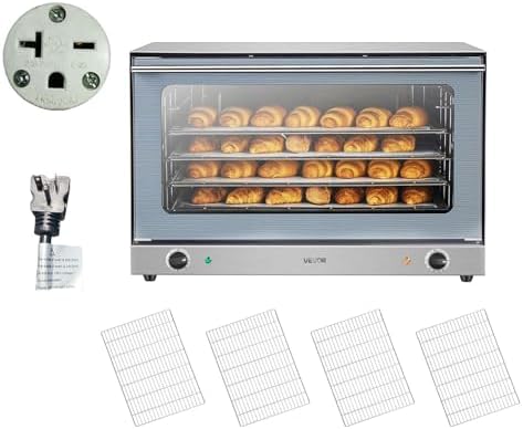 VEVOR Commercial Convection Oven, 4.24 cu.ft Countertop Oven for Full-Size Pans, Electric Convection Ovens with 4 Racks, 360° Hot Air Circulation, for Bakery, Restaurant & Pizza Shop (208-240V 5000W)