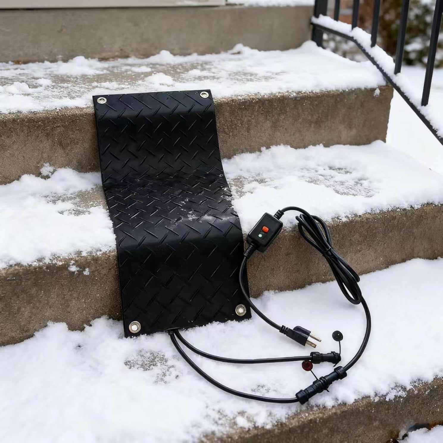Outdoor Snow-Melting Pads are Used for Sidewalks and are Outdoor Anti-Slip Rubber Heating Pads with Power Cords(40x360cm/15.7x142in)