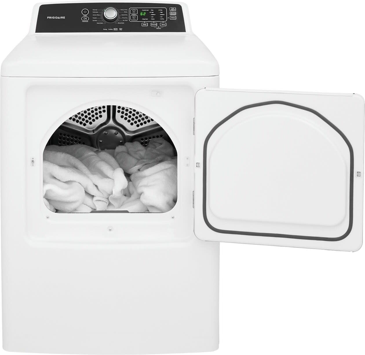 Frigidaire FFRG4120SW 6.7 cu. ft. Large Capacity Free Standing Gas Dryer, 10 dry cycles, Quick Dry, Active Wear, Sanitize, Eco Dry, Anti-Wrinkle, Reversible Door option, in White
