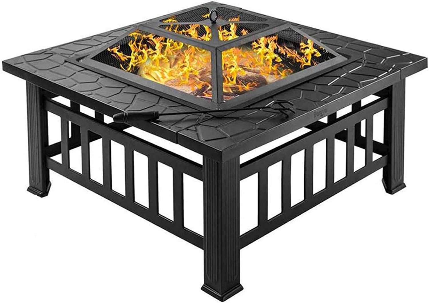 Garden Fire Pit Grill Bowl Grill Barbecue Rack Fire Pits with Grill BBQ 80cm Large Oxidised Cast Iron Wood Burning Log Burner Outdoor Firepits Firebowls Heater Tripod Brazier with Guard Lid