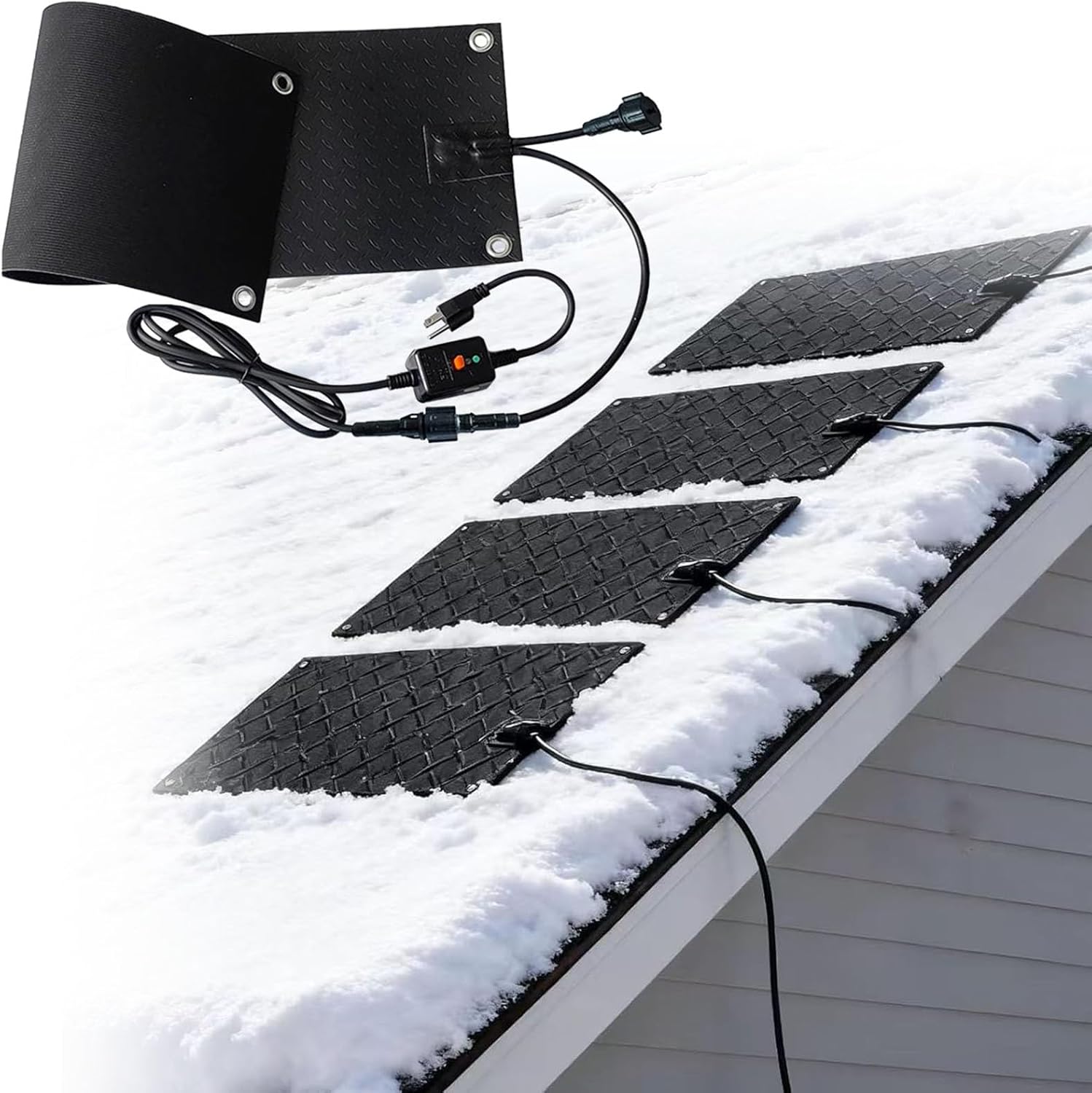 Heated Snow Melting Mat 10/11.8/15/20/24/30 in, Black Outdoor Rubber Mats 2 Inch/h Speed, Non Slip Ice Melt Pads for Winter Backyards, Stairs, Garage, Step, Doorway, Walkway, Roof(5 Pcs,10x48in)