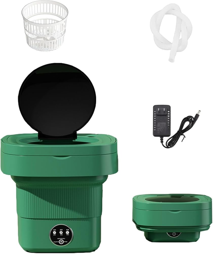 Portable Mini Washing Machine - Compact & Foldable Washer with Drain Basket for Apartment, Efficient Laundry Solution (Bronze)