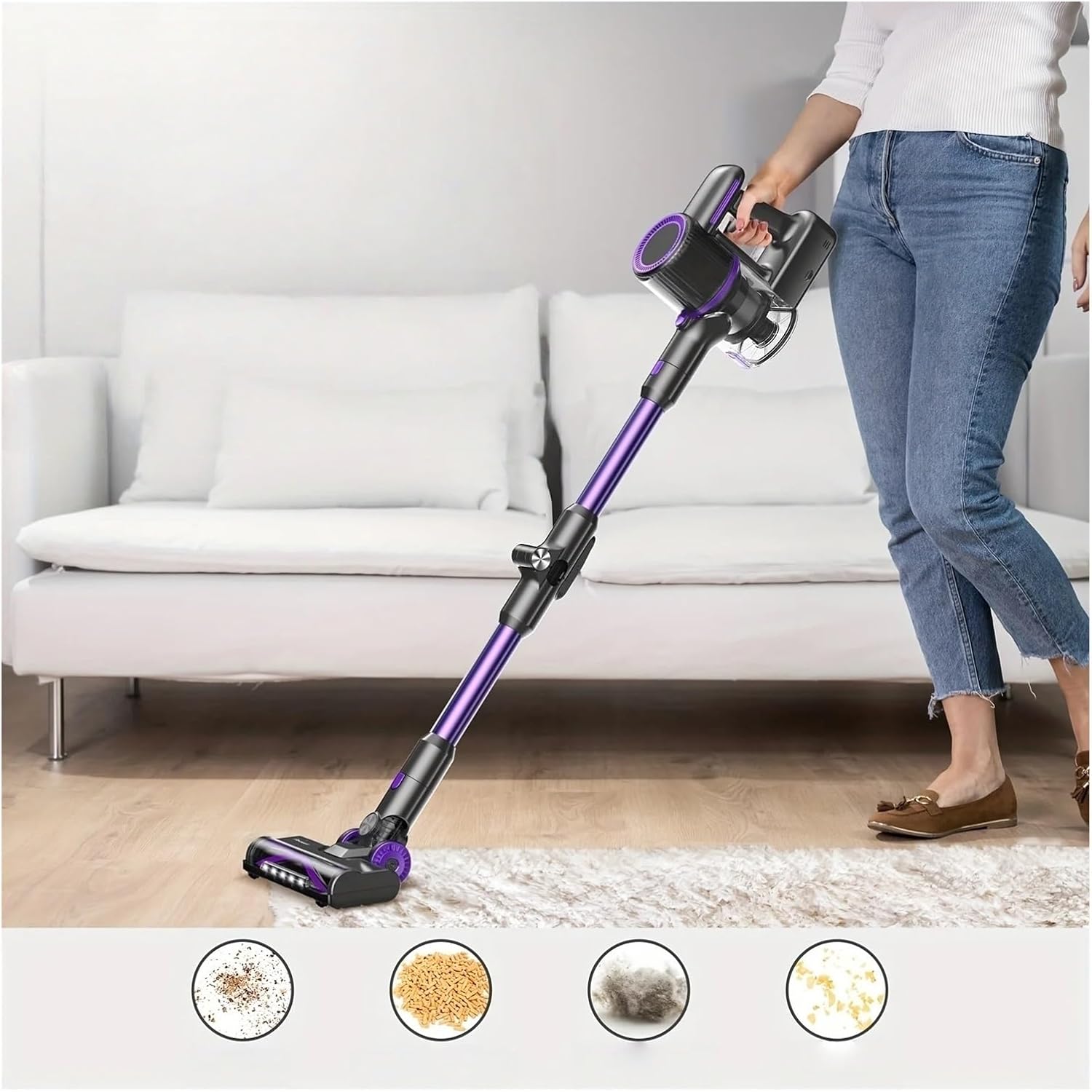 Cordless Vacuum Cleaner 30Kpa 8-in-1 Stick Vacuum 180° Foldable Wand Lightweight Handheld of Home Cleaners Compatible with POWEART N700