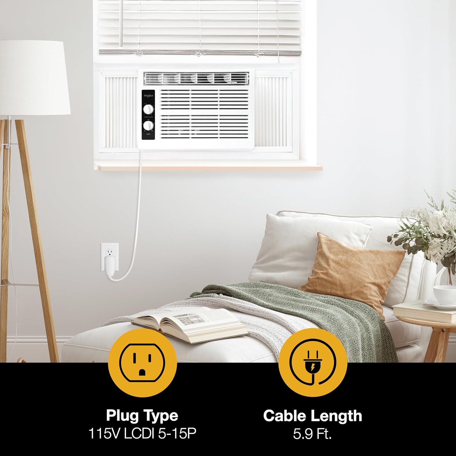 Whirlpool 5,000 BTU 115V Window Air Conditioner & Dehumidifier with Mechanical Controls, Window AC Unit for Apartment, Dorm Room, & Small Rooms up to 150 Square Feet in White
