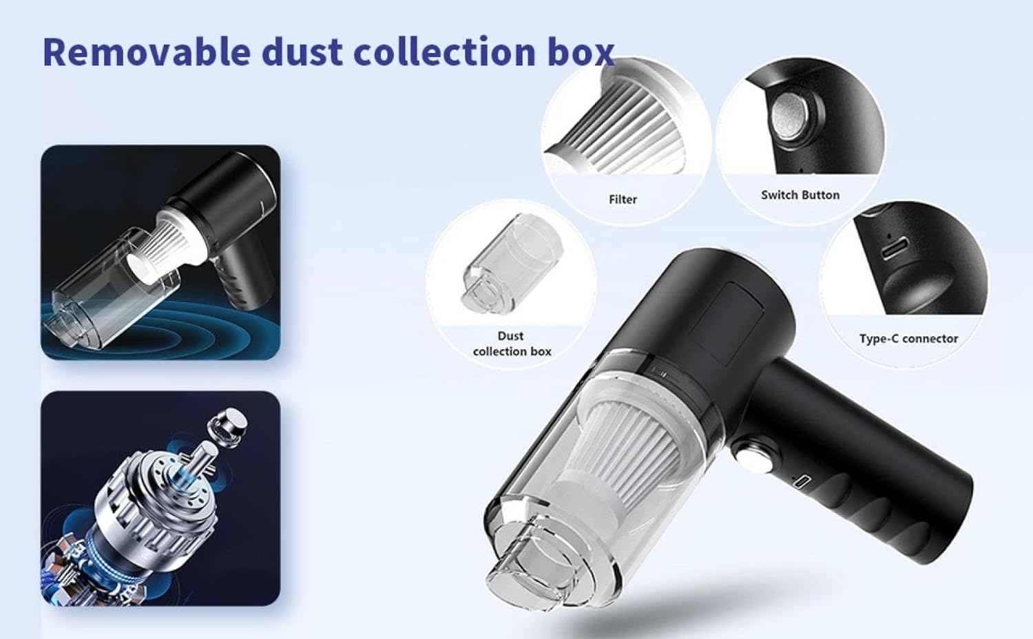 Car Vacuum Cleaner 3000PA High Power Portable Wet Dry Vacuum Cleaner for Home Office - Low Noise Handheld Vacuum Cleaner with Multi-Nozzles