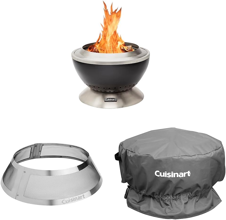 Cuisinart COH-800 Cleanburn Smokeless Fire Pit with Wind Guard & CHA-820 Cleanburn Spark Guard, Steel & CHC-801 Cleanburn Fire Pit, Durable Rip-Resistant Polyester (Cover Fits COH-800)