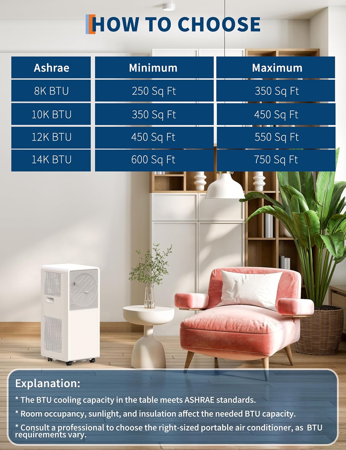8000 BTU Portable Air Conditioners with Remote Control, 3-in-1 Free Standing Cooling AC Unit with Fan & Dehumidifier, for Room up to 350 Sq.Ft, Sleep Mode, 3 Speed, White