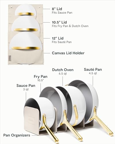 Caraway Nonstick Ceramic Cookware Set (12 Piece) Pots, Pans, Lids and Kitchen Storage - Non Toxic - Oven Safe & Compatible with All Stovetops - White