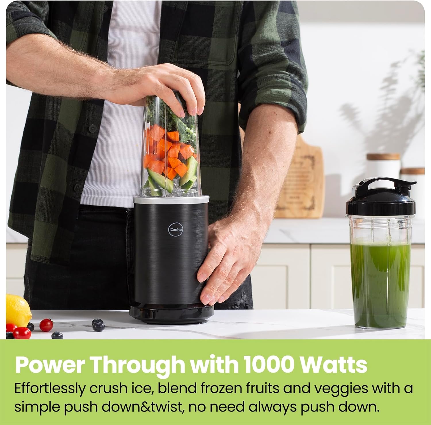 iCucina 1000W Smoothie Blender Family Bundle - Make 4 Drinks at Once & Enjoy Together!