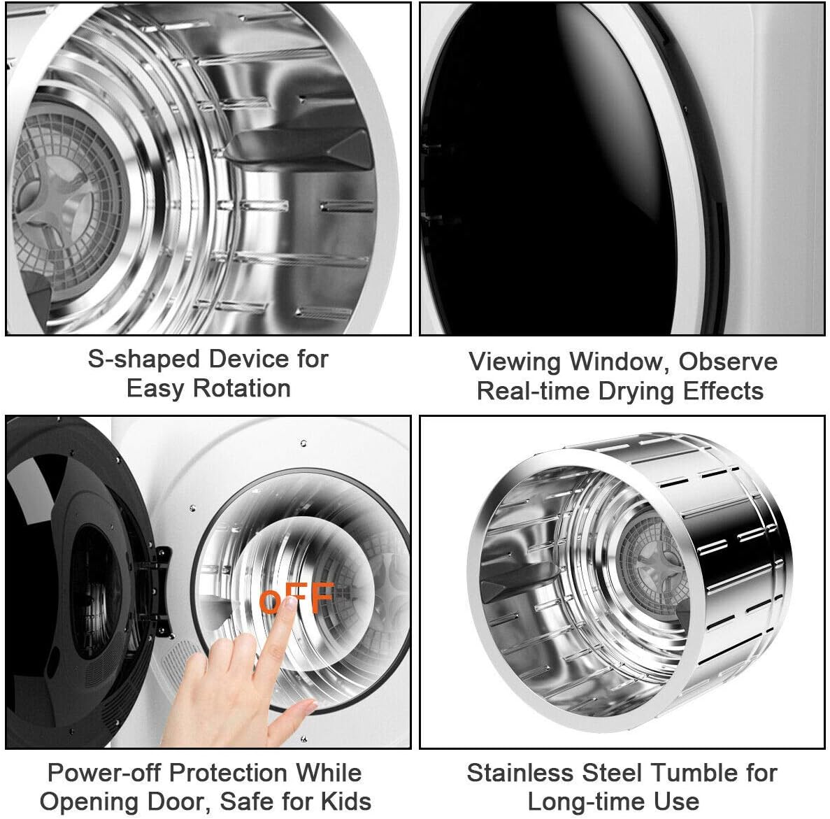 1700W 3.22 Cu. Ft. Electric Tumble Compact Laundry Dryer 2 Way Rotation Multiple Filtering Easy-To-Operate Control Panel Space Saving Suitable For Small Apartments [Note: Cannot Ship to California]