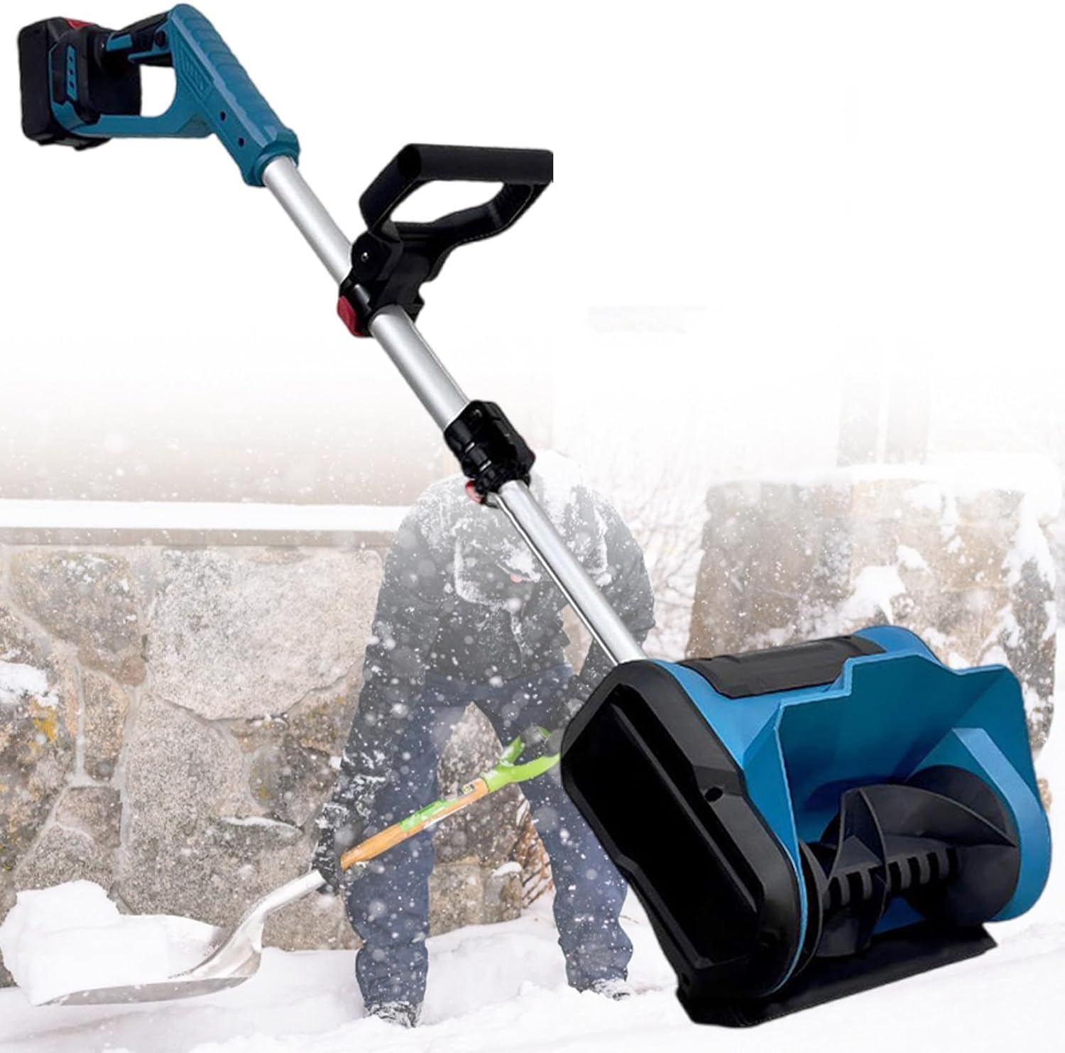1200W Cordless Electric Snow Shovel, Electric Snow Remover, Ergonomic Design For Comfort Usage, 95-130Cm Height Adjustable,Battery