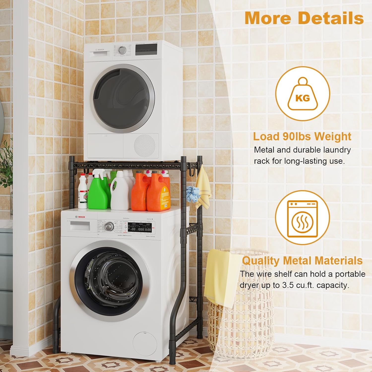 U16 Upgraded Washer Dryer Stacking Rack for Narrow Laundry Room and Bathroom, Metal Over Washer and Dryer Storage Shelves for Saving Space, 29.5