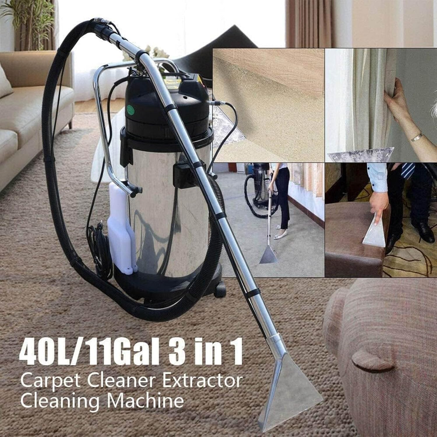 Commercial Carpet Cleaner Machine, Professional 3 In 1 Wet Dry Extractor, Portable Heavy Duty Dust Extractor For Cleaning