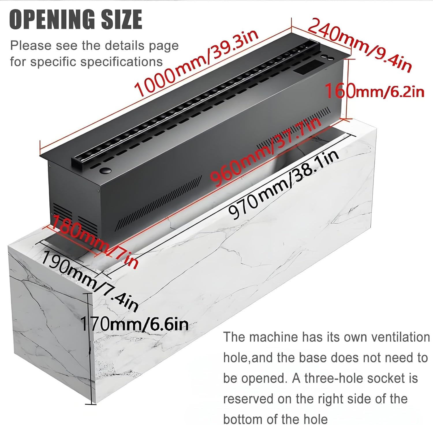 Atomized Electric Fireplace,Fireplace for Bedroom, Chiminea Electrica para Sala 3D Simulated Touchable Steam Flame with 7 Flame Colors (100cm/39.4in)