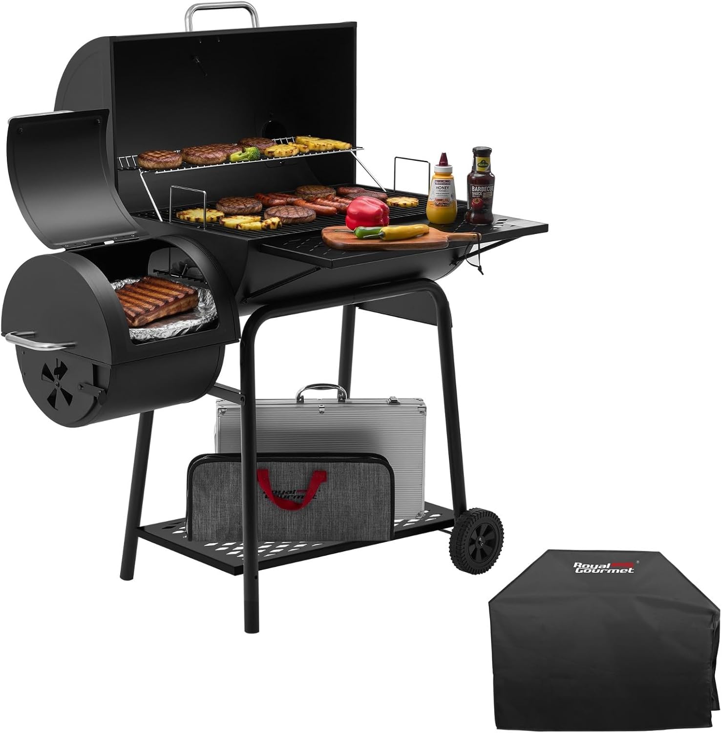 28-Inch Barrel Charcoal Grill with Offset Smoker 855 Sq,Black