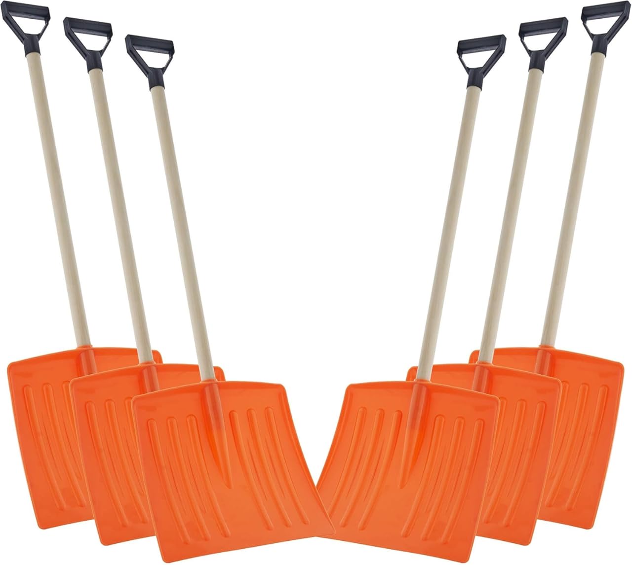 6-Piece Plastic Snow Shovel Set with Lightweight Wooden Handles, for Driveways, Patios, and Sidewalks(Orange)