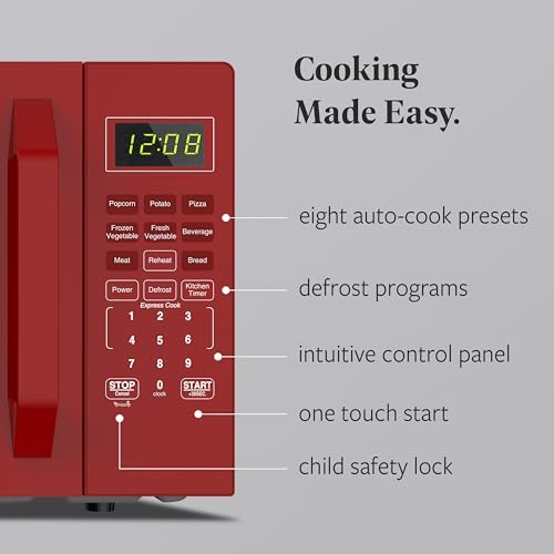 Farberware FMO11WEIRD 1.1 Cu. Ft. 1000-Watt Compact Microwave Oven, Red – Stylish Countertop Microwave with Child-Lock, Reheat Function, Express Cook, and Kitchen Timer