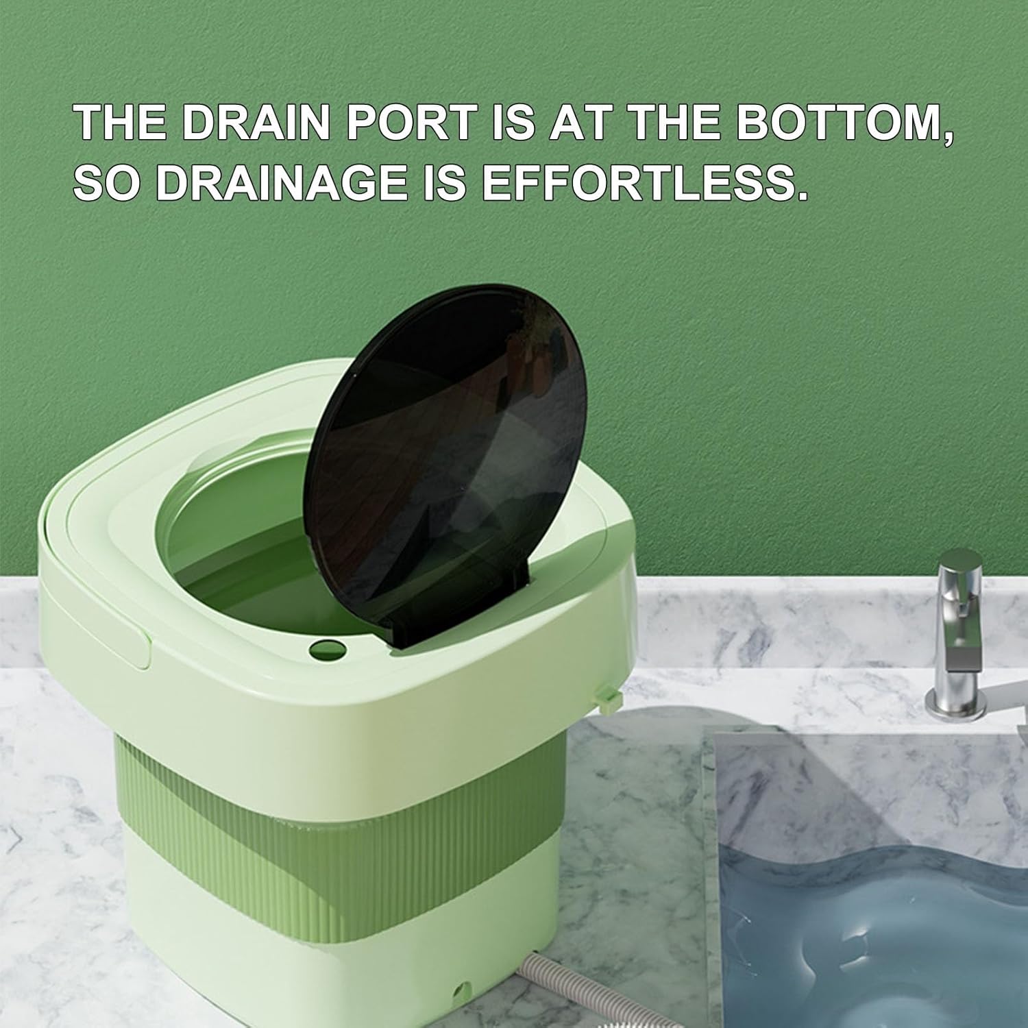 Portable Mini Washing Machine - Compact & Foldable Washer with Drain Basket for Apartment, Efficient Laundry Solution (Green)