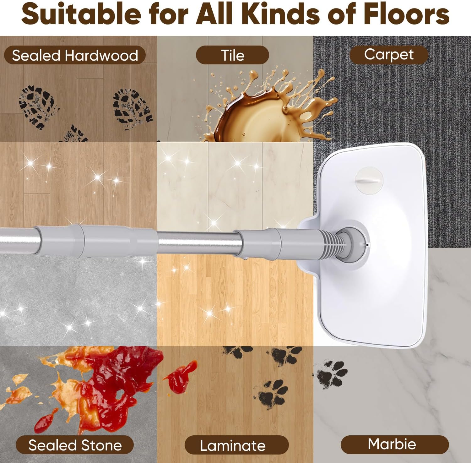 Steam Mop, 13-in-1 Powerful Handheld Steam Cleaner with 14 Accessories, 16.9OZ Removable Tank & 23FT Power Cord, Detachable Steam Mops for Floor Cleaning, Tiles, Windows, Carpets