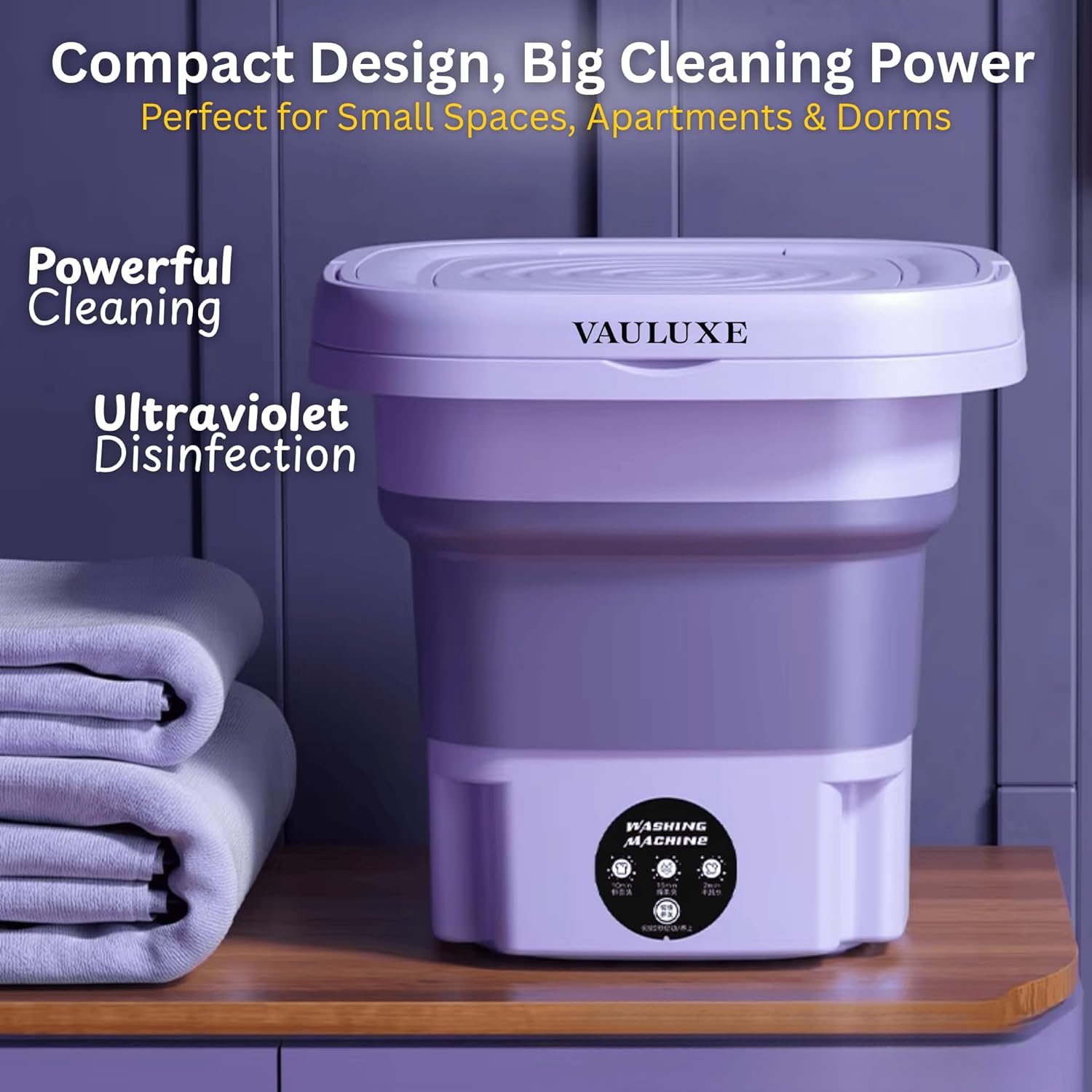 Mini Washing Machine 16L Purple Portable Washer for Apartments, Dorms, RVs – Compact Laundry Washer with Powerful Motor & Low Noise – Travel, Small Spaces & Delicates Laundry Solution