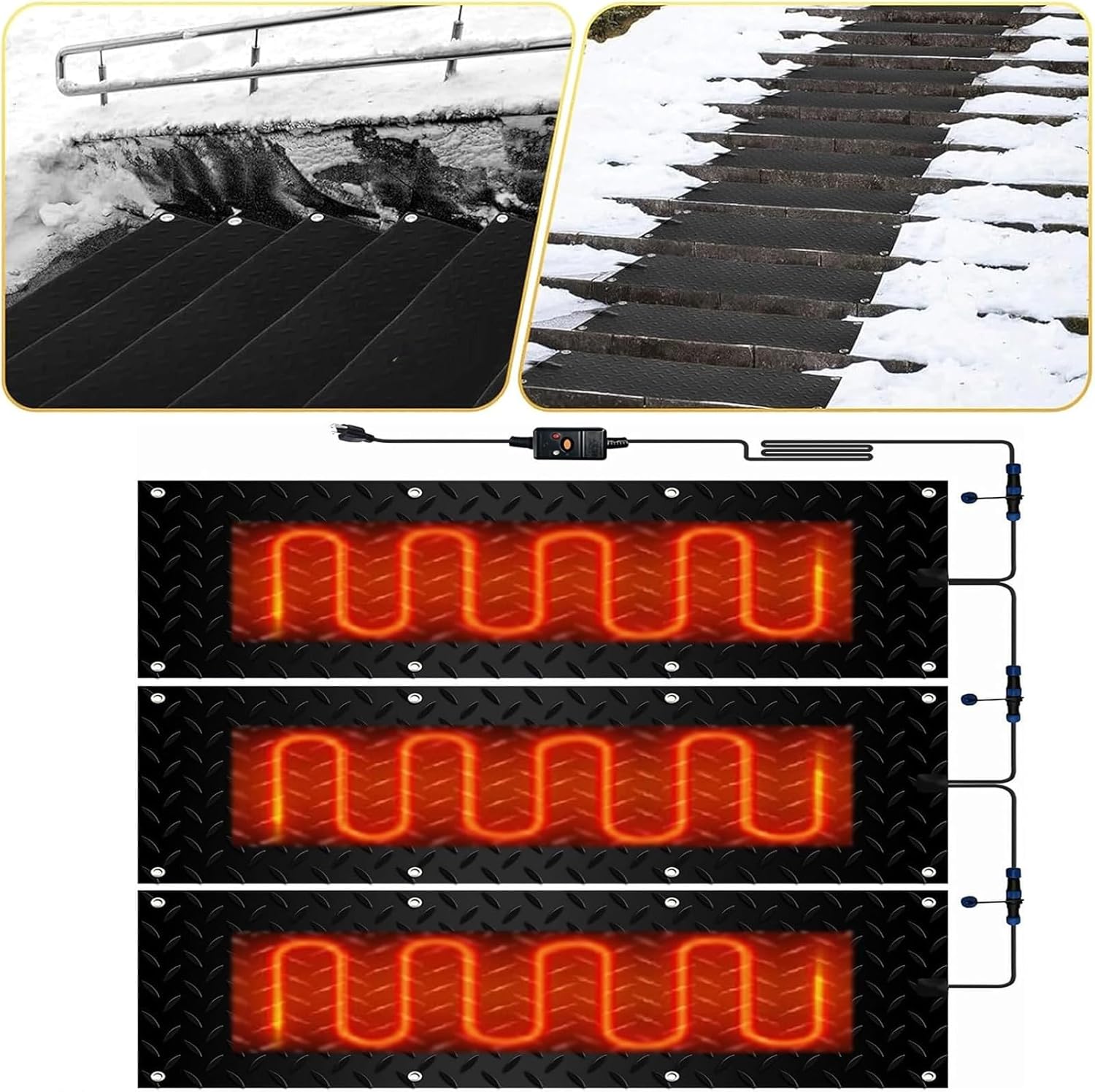 Snow Melting mats Outdoor, PVC Heated Snow and Ice Melting Mat, w/Power Cord, Slip-Proof Design for Extra Traction, Winter Outdoor Snow Mat,3 Pcs-30x90cm/12x36in
