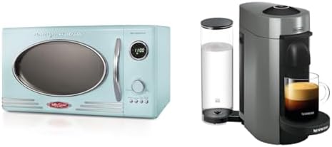 Nostalgia Retro Countertop Microwave Oven - Large 800-Watt - 0.9 cu ft & Nespresso VertuoPlus Coffee and Espresso Machine by De'Longhi, 5 Fluid Ounces, Grey