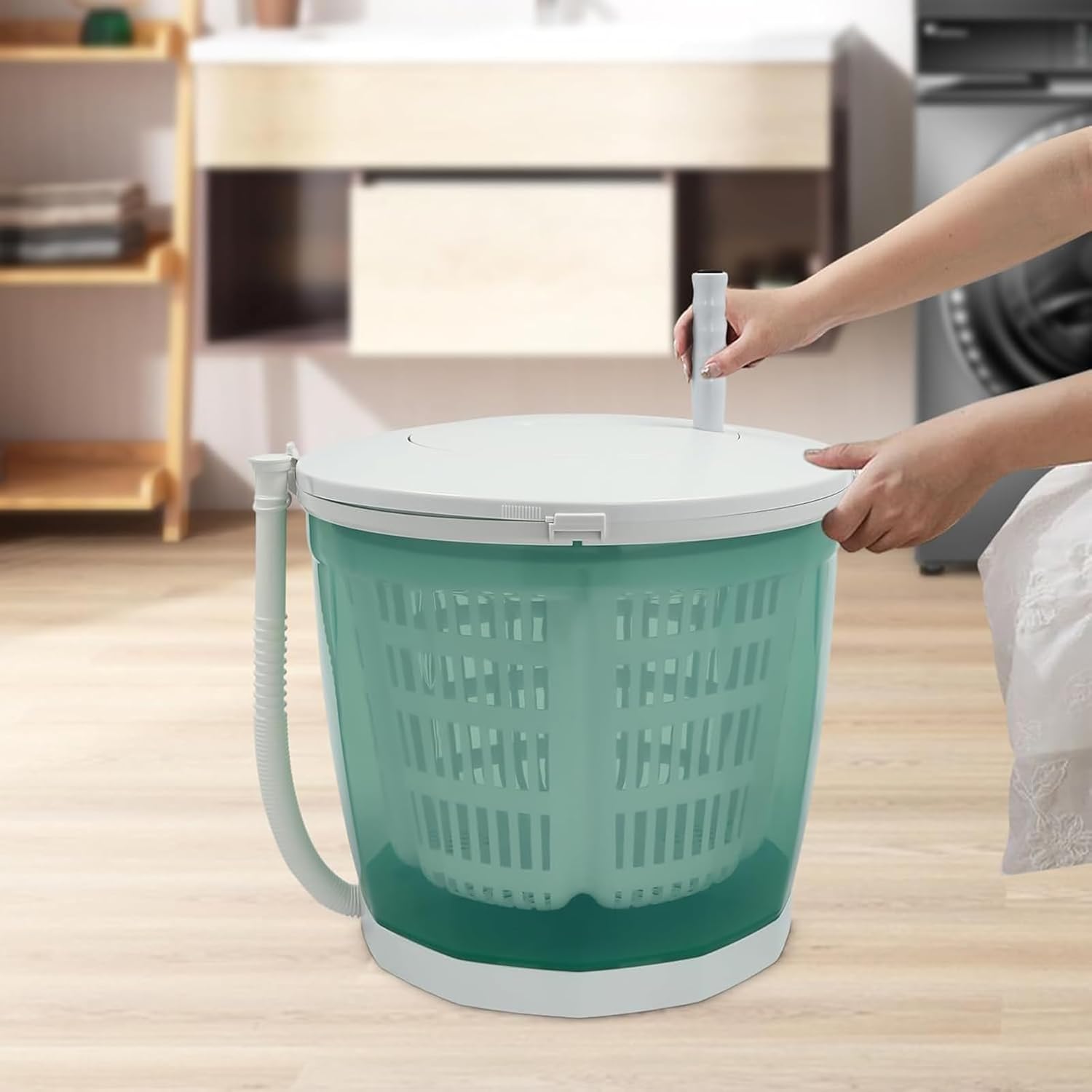 Portable Washing Machine, Hand Crank Washing Machine, 2 in 1 Manual Non-Electric Washing Machine with Folding handle, Compact Washer Spin Dryer, for Camping, Apartments, RV