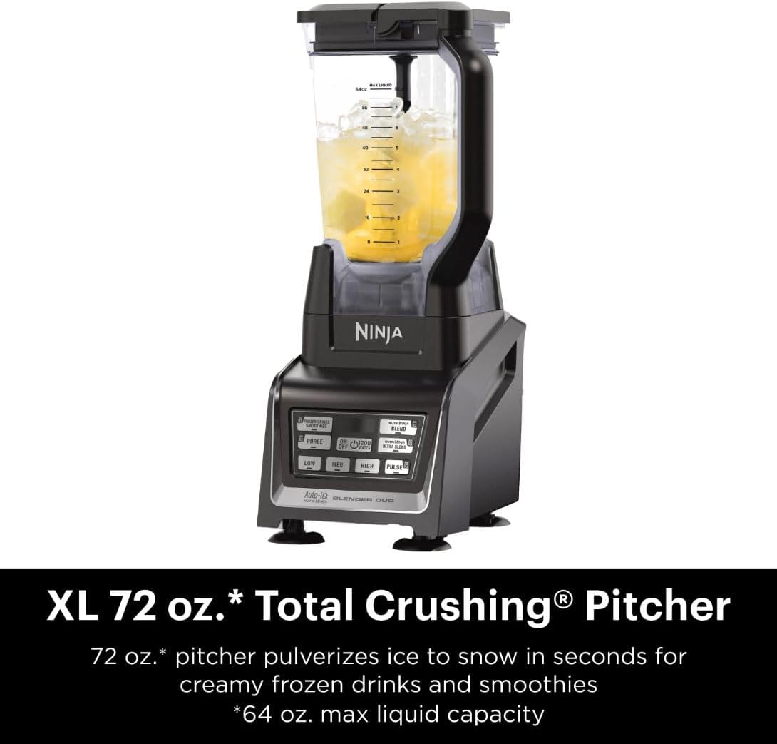 Ninja BL642 Nutri Ninja Personal & Countertop Blender with 1200W Auto-iQ Base, 72 oz. Pitcher, and 18, 24, & 32 oz. To-Go Cups with Spout Lids, For Smoothies, Shakes & More, Dishwasher Safe, Black