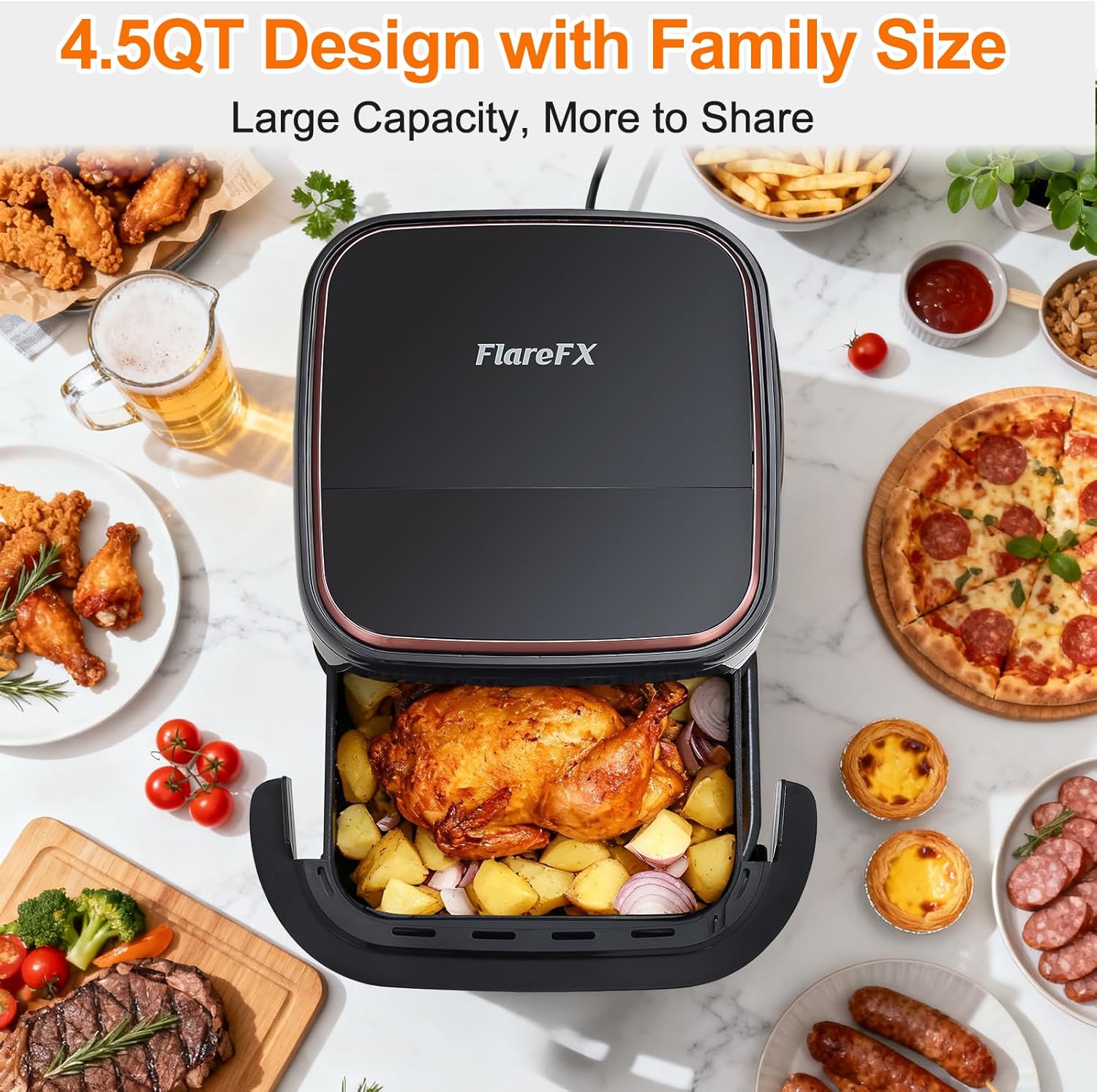 11-in-1 Air Fryer Oven with Dual Heating System, 4.5QT Nonstick Air Fryers Toaster Oven Combo Oil-Free Broil, Roast, Dehydrate, Bake, Reheat, with Window & Digital Touch Display, Fits 4 People