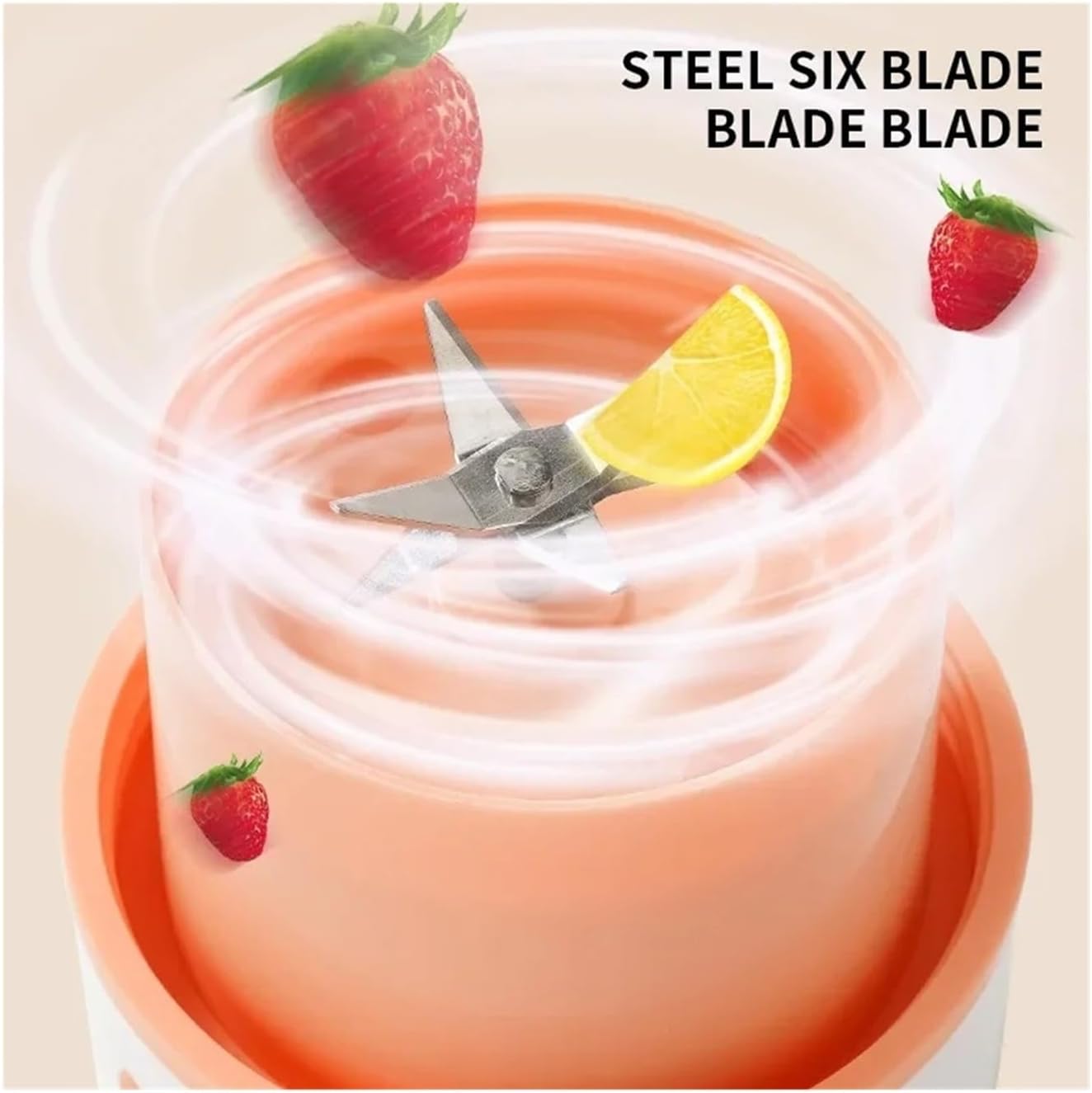 6-Blade Electric Juicer, Large-Capacity Portable Blender with Straw, 4-in-1 Multifunction for Milkshakes, Juice, Coffee & Smoothies, USB Rechargeable(Orange)