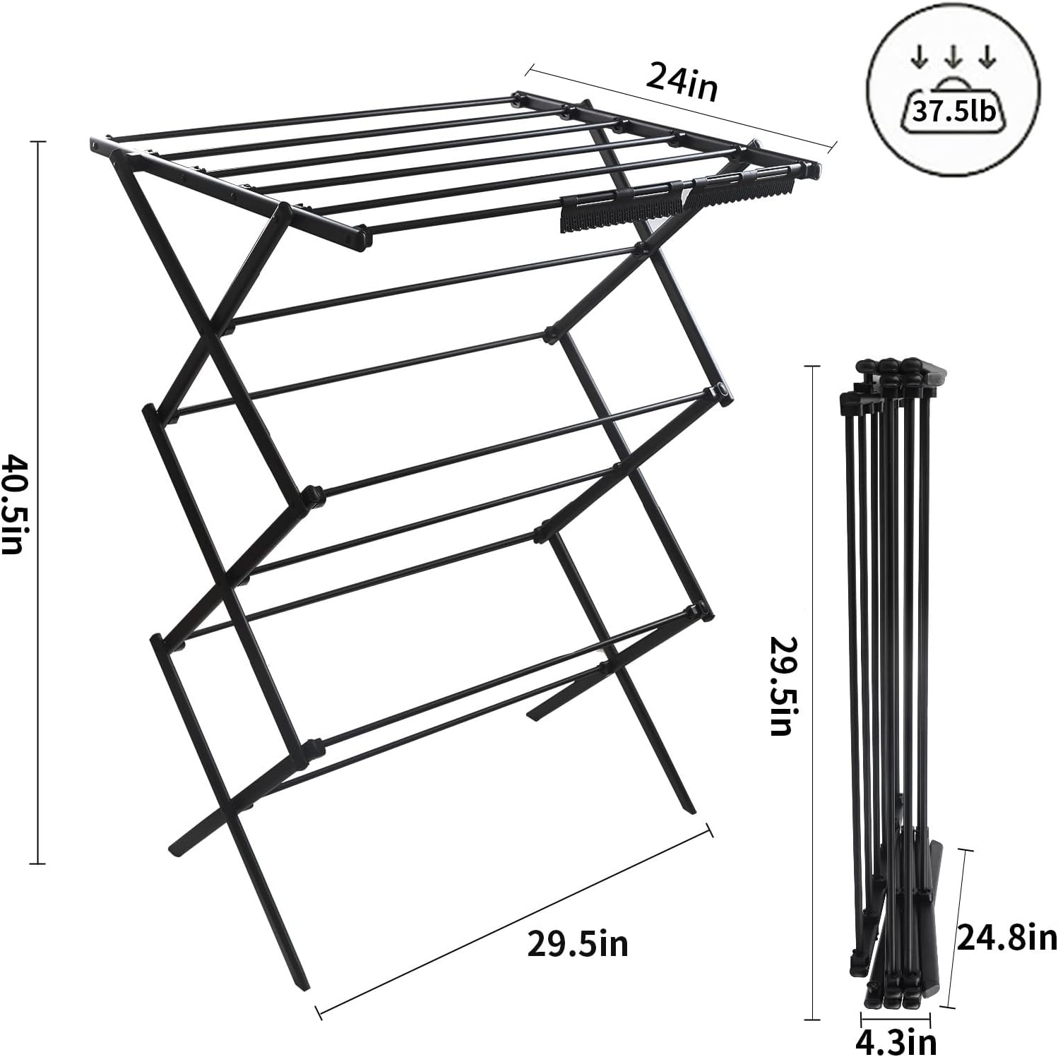 3 Tiers Foldable Clothes Drying Rack, Vertical Laundry Rack Portable and Collapsible for Storage Indoor Outdoor，Pure Black