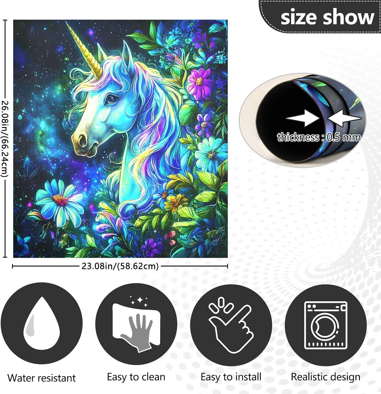 Dishwasher Magnet Cover Large Magnetic Stickers Unicorn Flower Leaves Pattern Front Dishwasher Cover Reusable Decal for Home Kitchen Anti-Scratch Refrigerator Decorative Lid Washing Machine Laundry 23