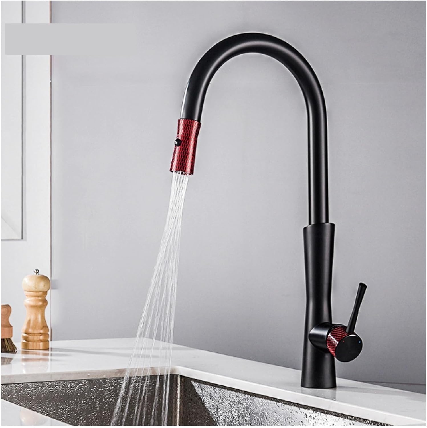 All Copper Casting Kitchen Faucet Dual-Mode Outlet Water Cooling and Heating Dual Control Single Handle Design Sink Faucet(Color:Black-Gold)