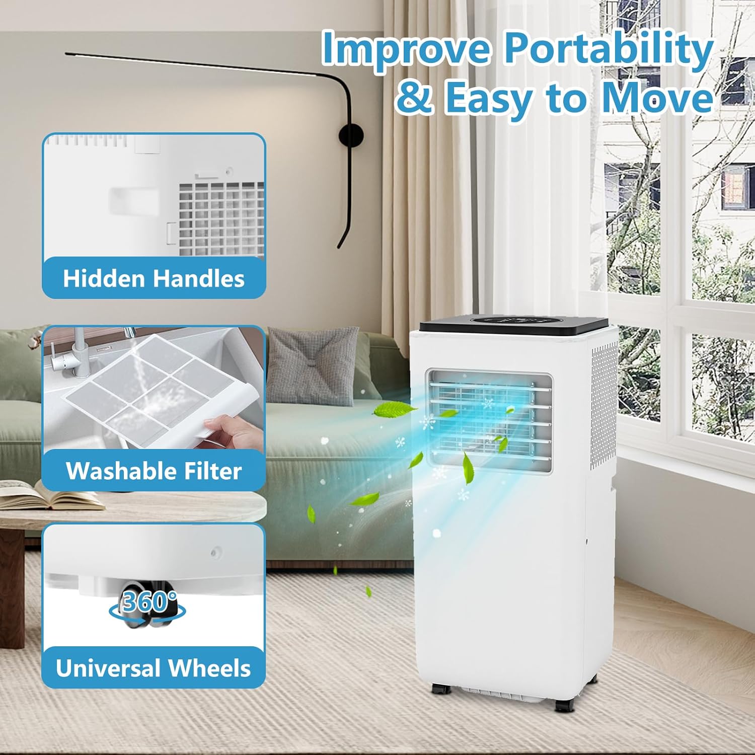 Portable Air Conditioner, 8000 Btu Air Conditioner With Remote Control,Quiet Ac Unit With Cool, Dehumidifier & Fan Mode, 24 Hour Timer,3-1-Pac-8000 Portable Air Conditioner, White