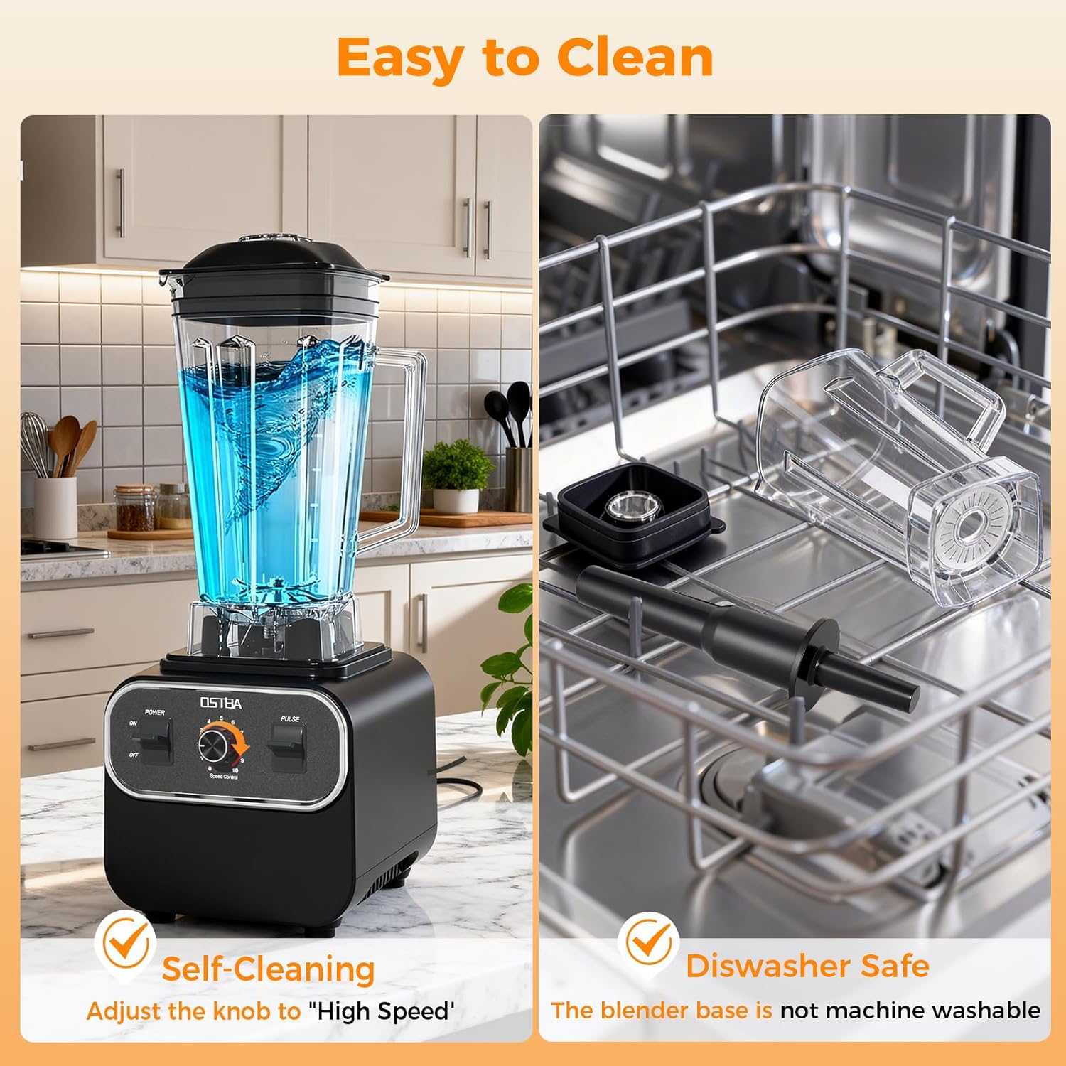 OSTBA Blenders for Kitchen with 68Oz, 1600W Blender for Smoothies, 10 Speeds BPA-Free Countertop Professional Blender for Ice Crushing, Frozen Fruits, Drinks, Self-Cleaning