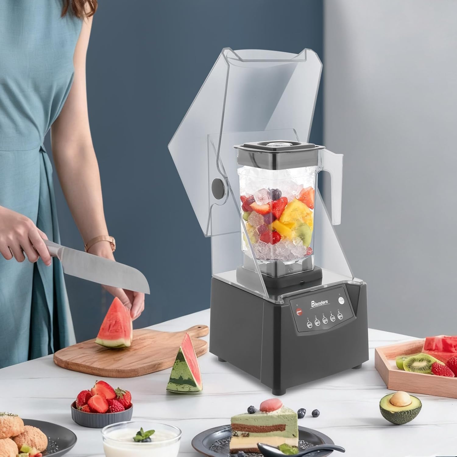 Commercial Grade 2200W Soundproof Blender with 1.8L Stainless Steel Jar - Heavy Duty 23000r/min Professional Juice/Shake/Smoothie Maker for Kitchen & Bar