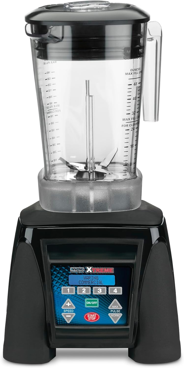 Waring Commercial MX1300XTXP 3.5 HP Blender with 4 recipe programable LCD Display and a 48 oz. BPA Free Copolyester Container, 120V, 5-15 Phase Plug